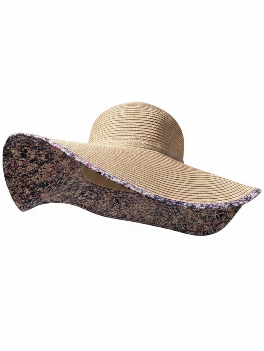 D&Y Beige Straw Floppy Sun Hat Festival Whimsical Feminine Resortwear Floral